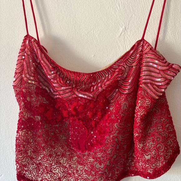 vintage Giorgio Armani couture Italian red hand beaded halter top - Picture 2 of 9